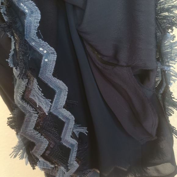 anthropology Maeve Navy Blue Sequin Fringe Fringe Sleeveless Short Dress Sz‎ 2 - Picture 10 of 16